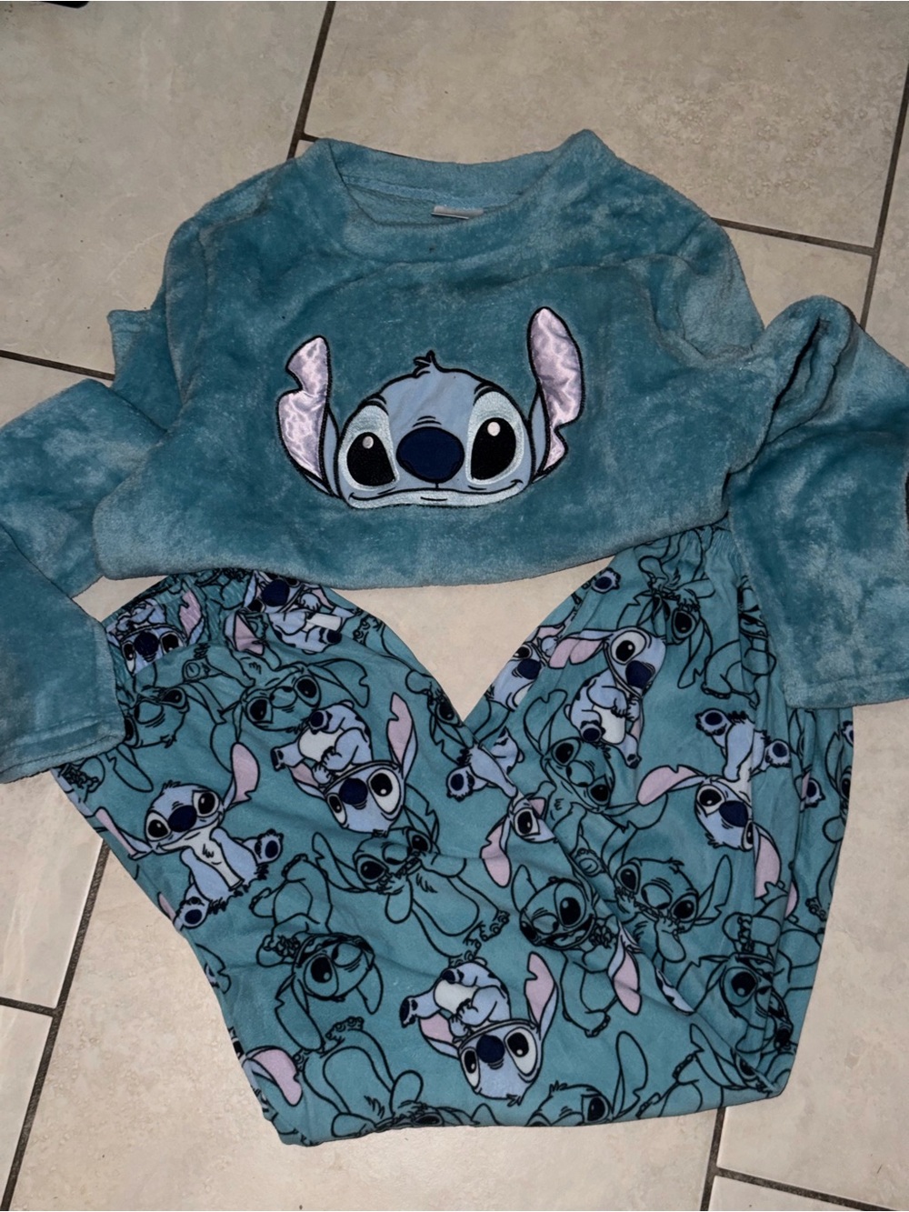 Disney Teal Stitch Plush Top with Printed Pajama Pants
